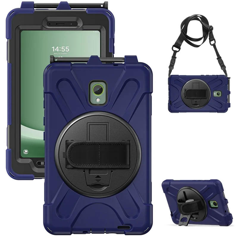 For Samsung Galaxy Tab Active 3 T570 / Tab Active5 X306B Case PC+Silicone Protective Cover with Shoulder Strap - Navy Blue-Cellmalls