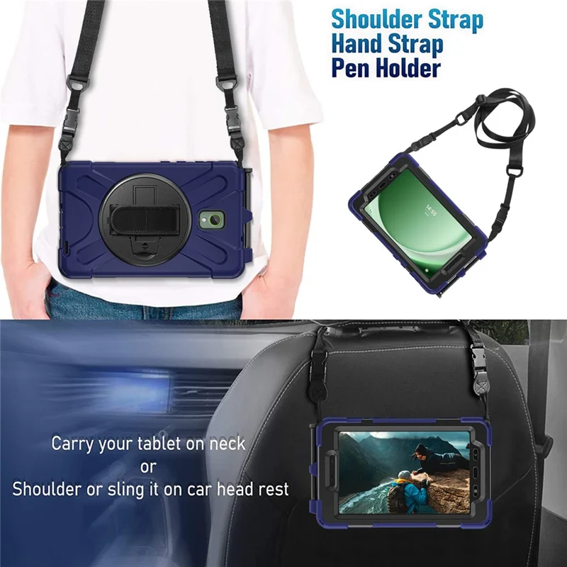 For Samsung Galaxy Tab Active 3 T570 / Tab Active5 X306B Case PC+Silicone Protective Cover with Shoulder Strap - Navy Blue-Cellmalls