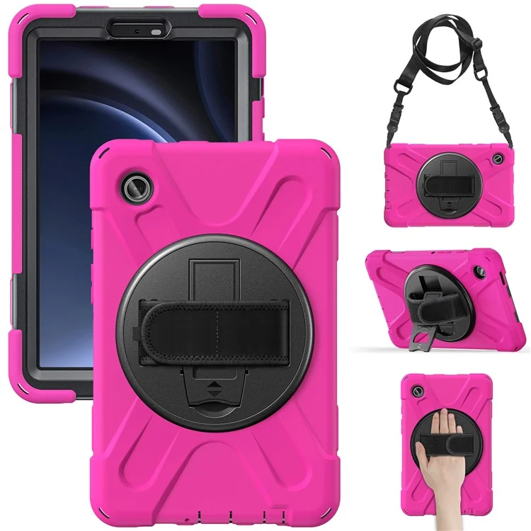 For Samsung Galaxy Tab A9 Tablet Case Kickstand PC+Silicone Cover with Hand Band / Shoulder Strap - Black-Cellmalls