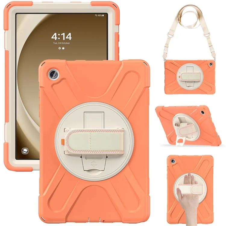 For Samsung Galaxy Tab A9+ Case PC+Silicone Kickstand Tablet Cover with Hand Band / Shoulder Strap - Black-Cellmalls