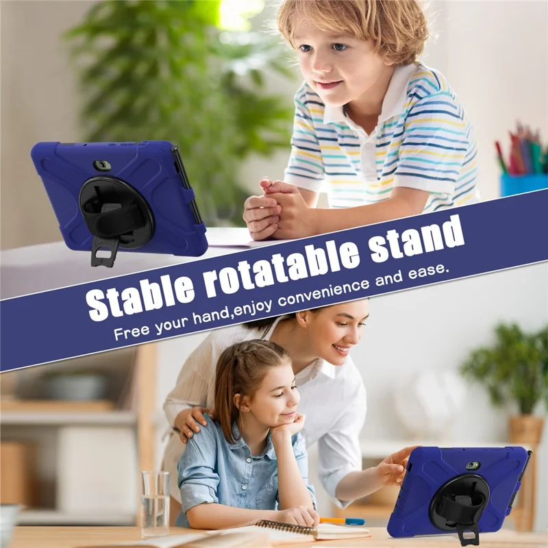 For Samsung Galaxy Tab Active5 Pro X350 / X356B / Active Pro T540 / T545 / T547 / Active4 Pro T630 / T636 Kickstand Case Cover with Shoulder Strap - Navy Blue-Cellmalls