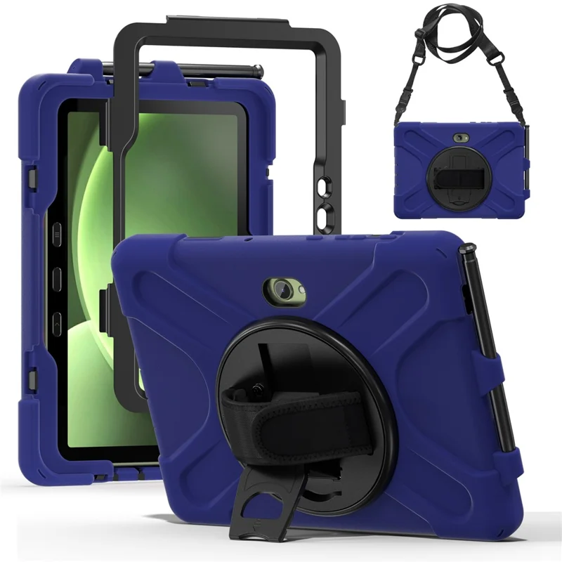 For Samsung Galaxy Tab Active5 Pro X350 / X356B / Active Pro T540 / T545 / T547 / Active4 Pro T630 / T636 Kickstand Case Cover with Shoulder Strap - Navy Blue-Cellmalls