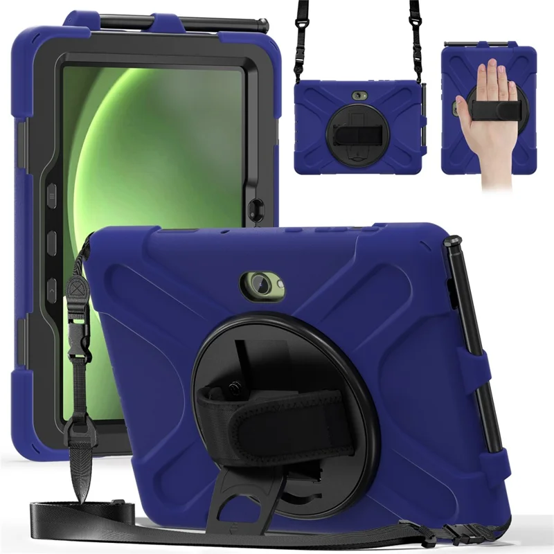 For Samsung Galaxy Tab Active5 Pro X350 / X356B / Active Pro T540 / T545 / T547 / Active4 Pro T630 / T636 Kickstand Case Cover with Shoulder Strap - Navy Blue-Cellmalls