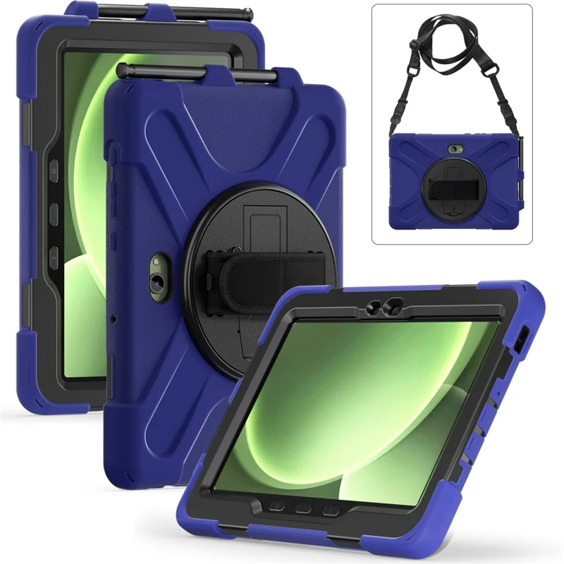 For Samsung Galaxy Tab Active5 Pro X350 / X356B / Active Pro T540 / T545 / T547 / Active4 Pro T630 / T636 Kickstand Case Cover with Shoulder Strap - Navy Blue-Cellmalls