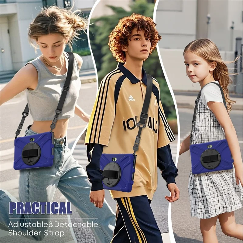 For Samsung Galaxy Tab Active5 Pro X350 / X356B / Active Pro T540 / T545 / T547 / Active4 Pro T630 / T636 Kickstand Case Cover with Shoulder Strap - Navy Blue-Cellmalls