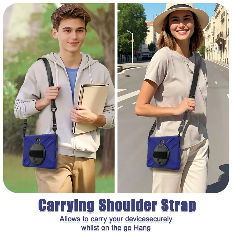 For Samsung Galaxy Tab Active5 Pro X350 / X356B / Active Pro T540 / T545 / T547 / Active4 Pro T630 / T636 Kickstand Case Cover with Shoulder Strap - Navy Blue-Cellmalls