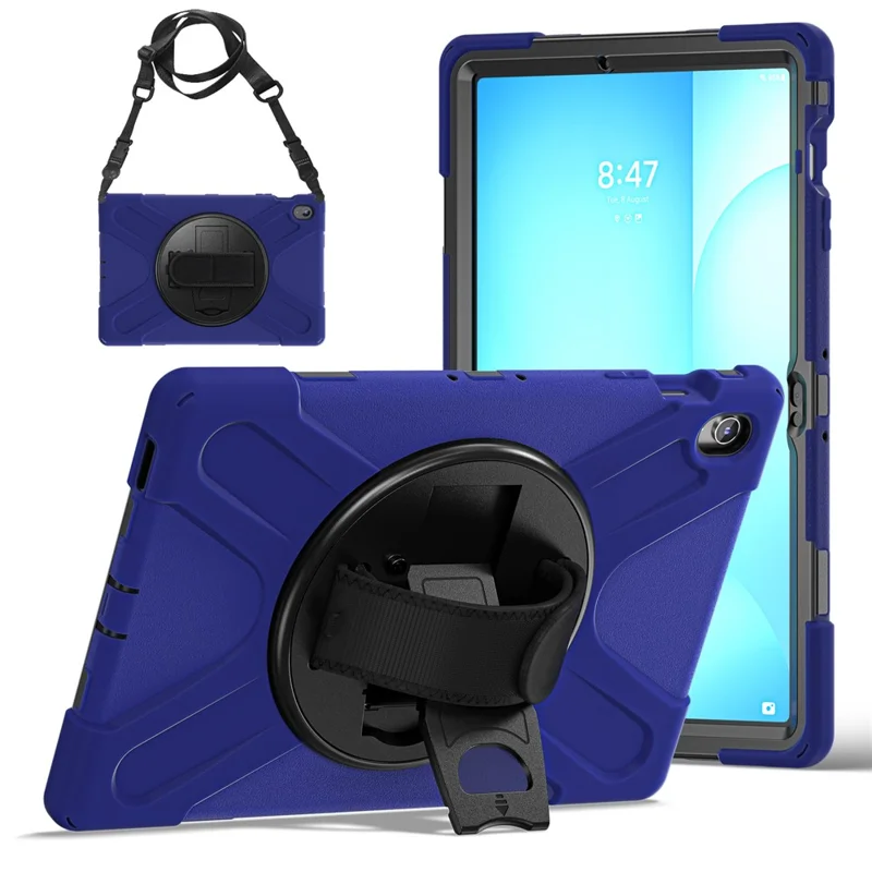 For Samsung Galaxy Tab S10 FE+ SM-X620  /  SM-X626B Kickstand Case TPU PC Silicone Tablet Cover with Shoulder Strap - Navy Blue-Cellmalls