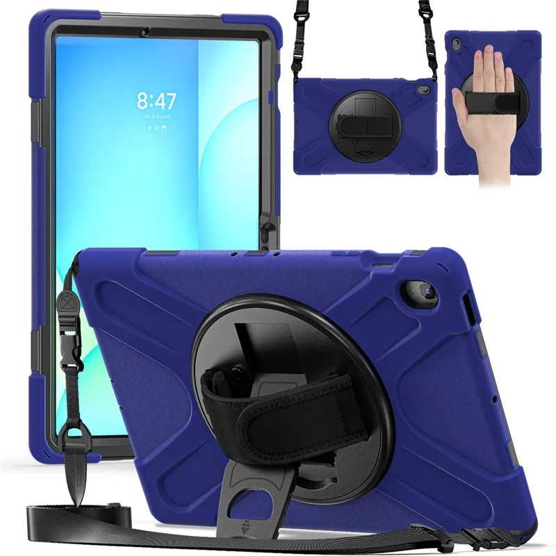 For Samsung Galaxy Tab S10 FE+ SM-X620  /  SM-X626B Kickstand Case TPU PC Silicone Tablet Cover with Shoulder Strap - Navy Blue-Cellmalls