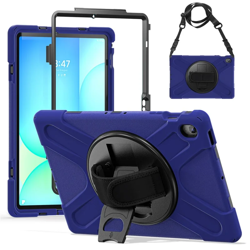 For Samsung Galaxy Tab S10 FE+ SM-X620  /  SM-X626B Kickstand Case TPU PC Silicone Tablet Cover with Shoulder Strap - Navy Blue-Cellmalls