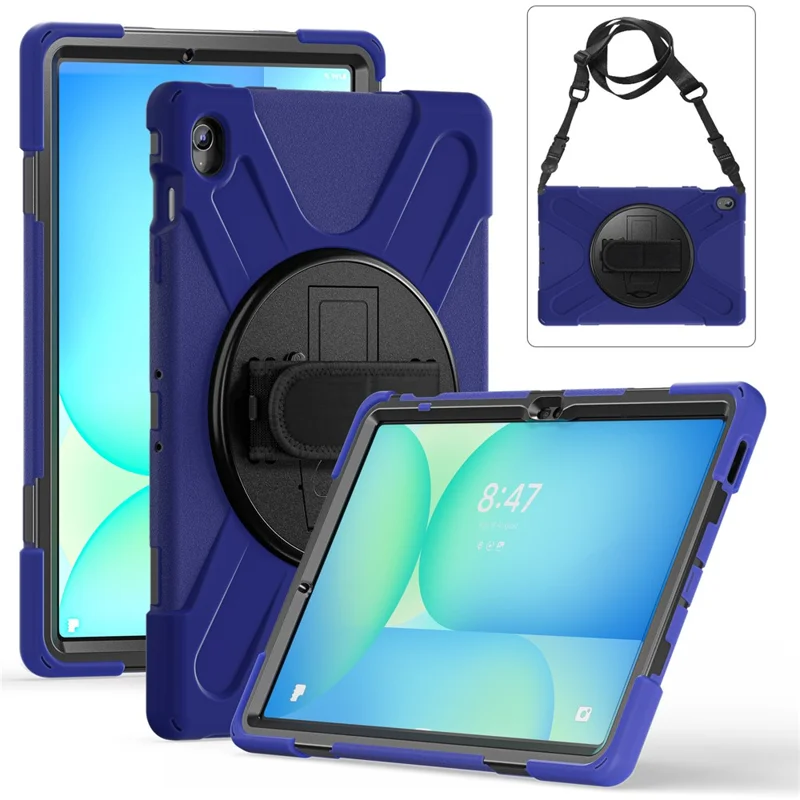For Samsung Galaxy Tab S10 FE+ SM-X620  /  SM-X626B Kickstand Case TPU PC Silicone Tablet Cover with Shoulder Strap - Navy Blue-Cellmalls