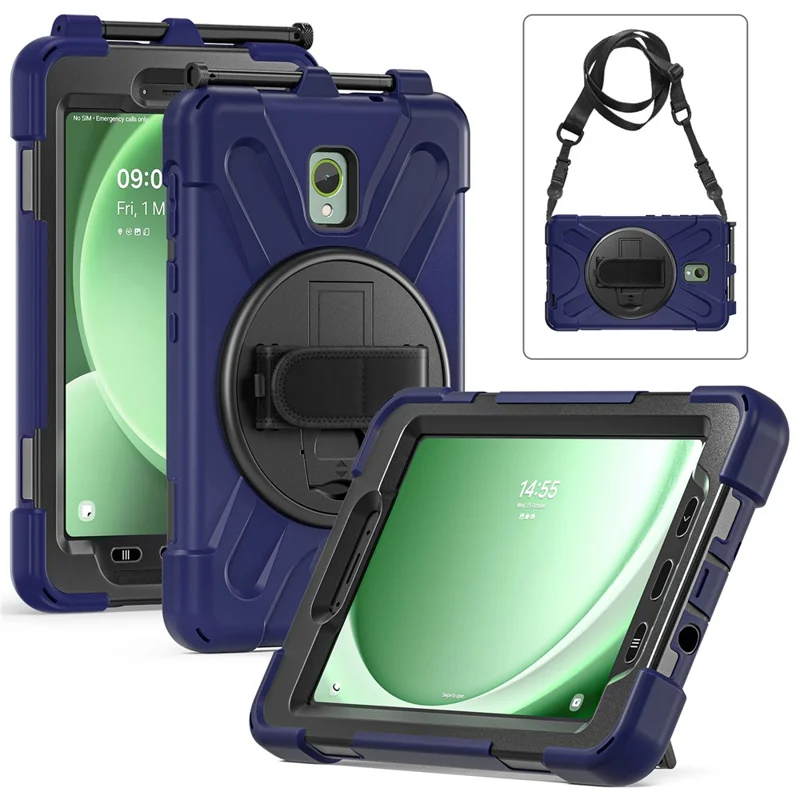 For Samsung Galaxy Tab Active 3 T570 / Tab Active5 X306B Case PC+Silicone Protective Cover with Shoulder Strap - Navy Blue-Cellmalls