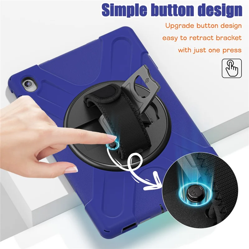 For Samsung Galaxy Tab S10 FE+ SM-X620  /  SM-X626B Kickstand Case TPU PC Silicone Tablet Cover with Shoulder Strap - Navy Blue-Cellmalls