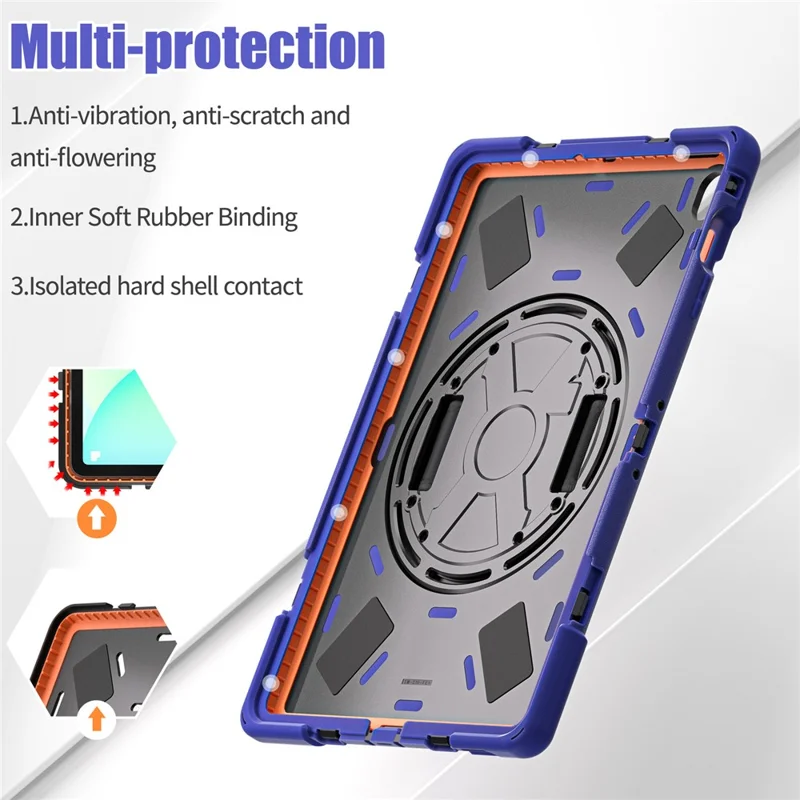 For Samsung Galaxy Tab S10 FE+ SM-X620  /  SM-X626B Kickstand Case TPU PC Silicone Tablet Cover with Shoulder Strap - Navy Blue-Cellmalls