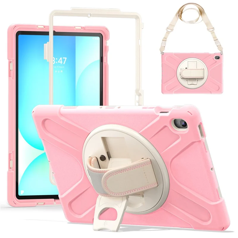 For Samsung Galaxy Tab S10 FE+ SM-X620  /  SM-X626B Kickstand Case TPU PC Silicone Tablet Cover with Shoulder Strap - Navy Blue-Cellmalls