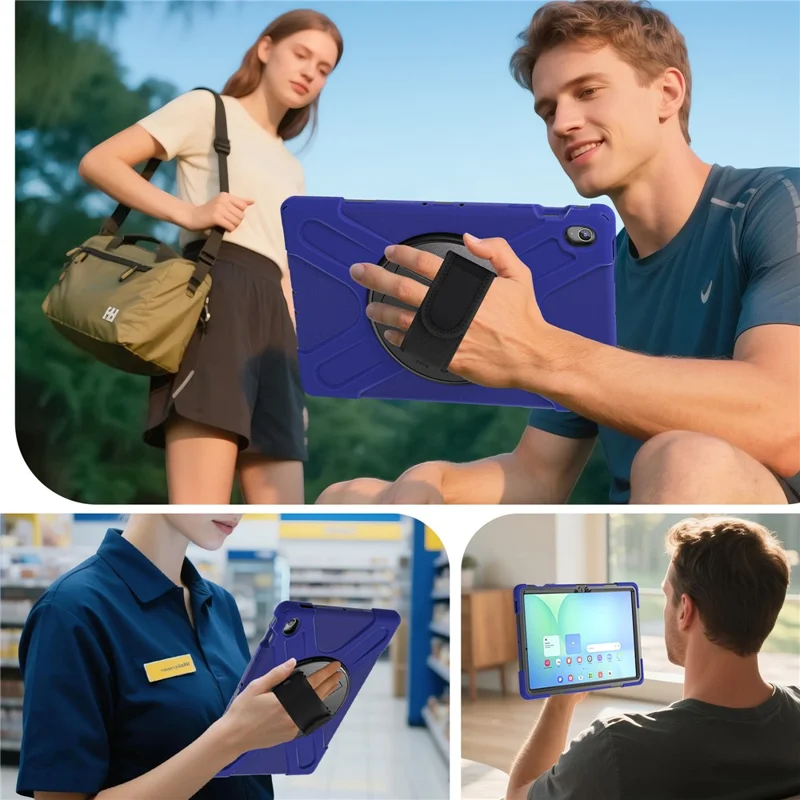 For Samsung Galaxy Tab S10 FE+ SM-X620  /  SM-X626B Kickstand Case TPU PC Silicone Tablet Cover with Shoulder Strap - Navy Blue-Cellmalls