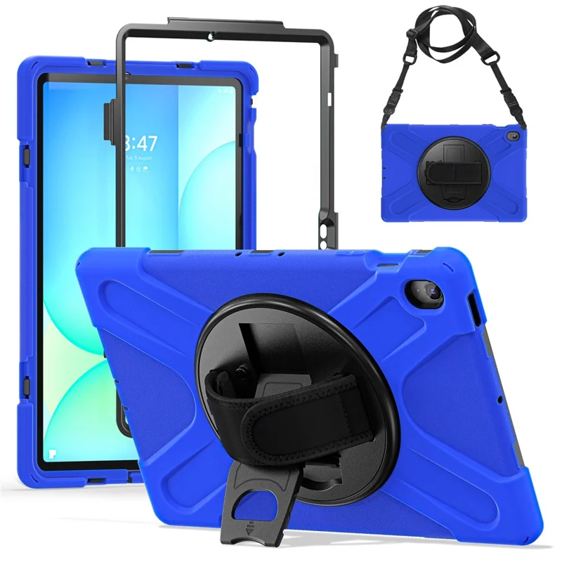 For Samsung Galaxy Tab S10 FE+ SM-X620  /  SM-X626B Kickstand Case TPU PC Silicone Tablet Cover with Shoulder Strap - Navy Blue-Cellmalls