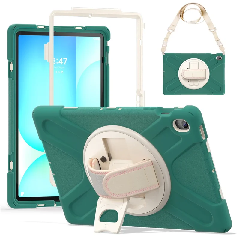 For Samsung Galaxy Tab S10 FE+ SM-X620  /  SM-X626B Kickstand Case TPU PC Silicone Tablet Cover with Shoulder Strap - Navy Blue-Cellmalls