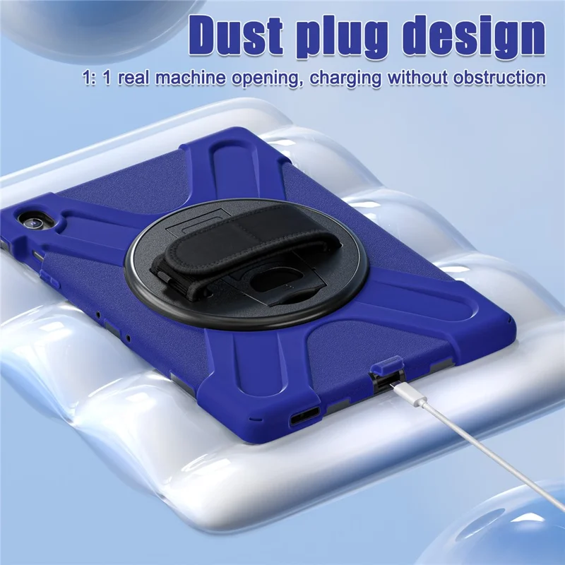 For Samsung Galaxy Tab S10 FE+ SM-X620  /  SM-X626B Kickstand Case TPU PC Silicone Tablet Cover with Shoulder Strap - Navy Blue-Cellmalls