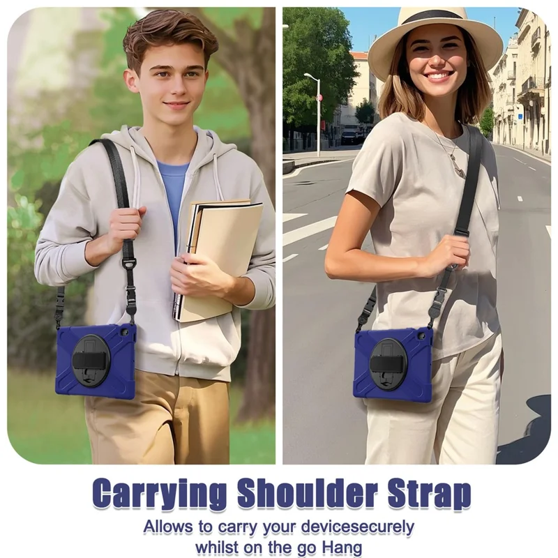 For Samsung Galaxy Tab S10 FE+ SM-X620  /  SM-X626B Kickstand Case TPU PC Silicone Tablet Cover with Shoulder Strap - Navy Blue-Cellmalls