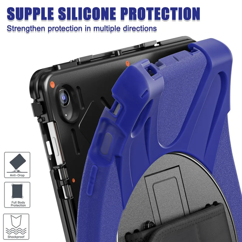 For Samsung Galaxy Tab S10 FE+ SM-X620  /  SM-X626B Kickstand Case TPU PC Silicone Tablet Cover with Shoulder Strap - Navy Blue-Cellmalls