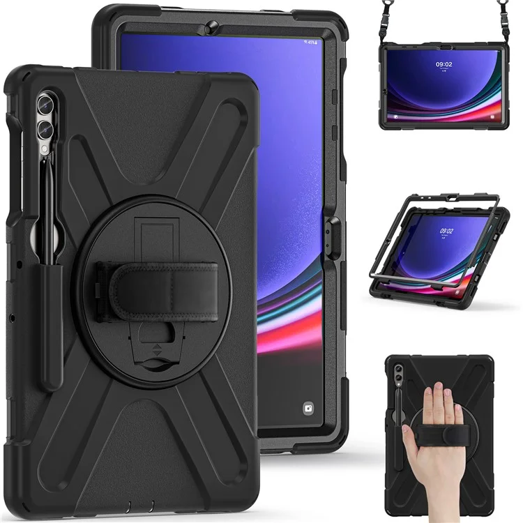 Case for Samsung Galaxy Tab S9 FE+ / S9+ / S8+ / S7+ / S7 FE T730 T735 T736B T736N Tablet Cover with Shoulder Strap - Black+Black-Cellmalls