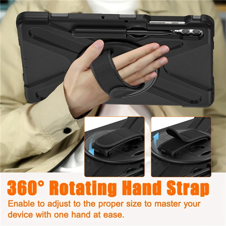 Case for Samsung Galaxy Tab S9 FE+ / S9+ / S8+ / S7+ / S7 FE T730 T735 T736B T736N Tablet Cover with Shoulder Strap - Black+Black-Cellmalls