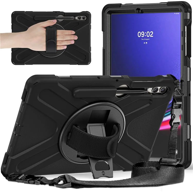 Case for Samsung Galaxy Tab S9 FE+ / S9+ / S8+ / S7+ / S7 FE T730 T735 T736B T736N Tablet Cover with Shoulder Strap - Black+Black-Cellmalls