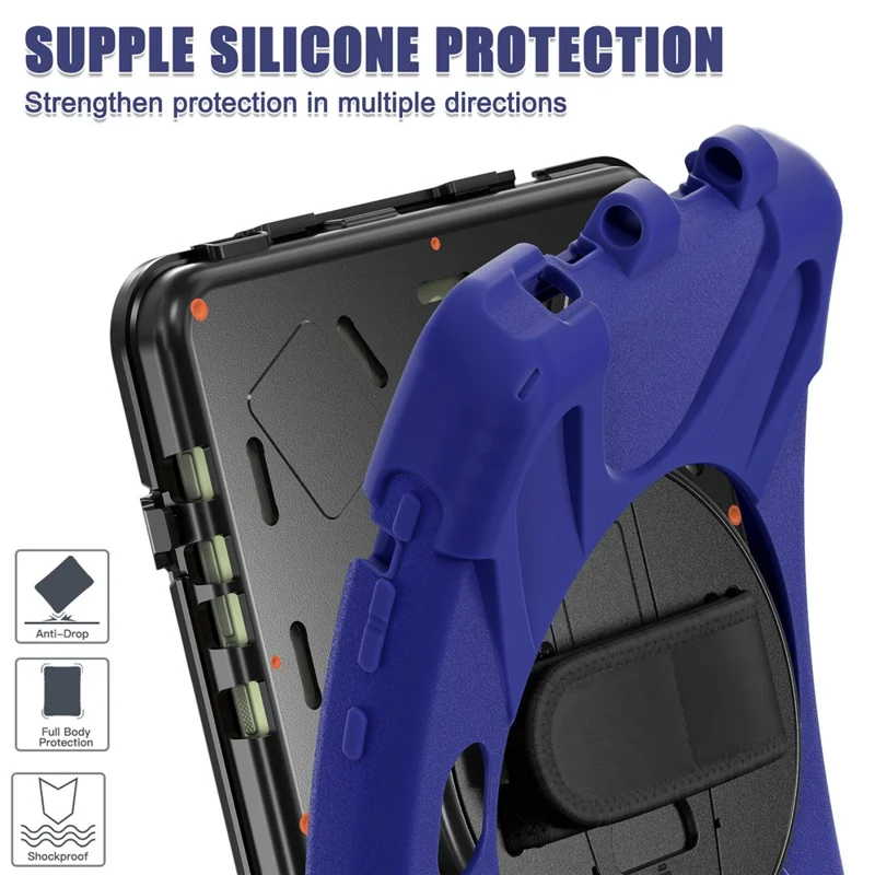 For Samsung Galaxy Tab Active5 Pro X350 / X356B / Active Pro T540 / T545 / T547 / Active4 Pro T630 / T636 Kickstand Case Cover with Shoulder Strap - Navy Blue-Cellmalls
