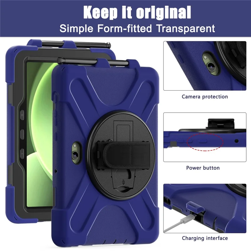 For Samsung Galaxy Tab Active5 Pro X350 / X356B / Active Pro T540 / T545 / T547 / Active4 Pro T630 / T636 Kickstand Case Cover with Shoulder Strap - Navy Blue-Cellmalls