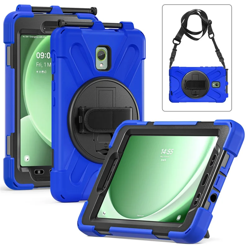 For Samsung Galaxy Tab Active 3 T570 / Tab Active5 X306B Case PC+Silicone Protective Cover with Shoulder Strap - Navy Blue-Cellmalls