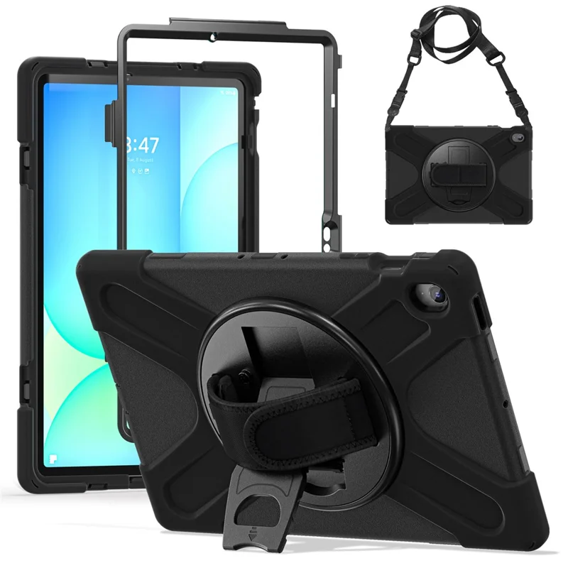 For Samsung Galaxy Tab S10 FE+ SM-X620  /  SM-X626B Kickstand Case TPU PC Silicone Tablet Cover with Shoulder Strap - Navy Blue-Cellmalls