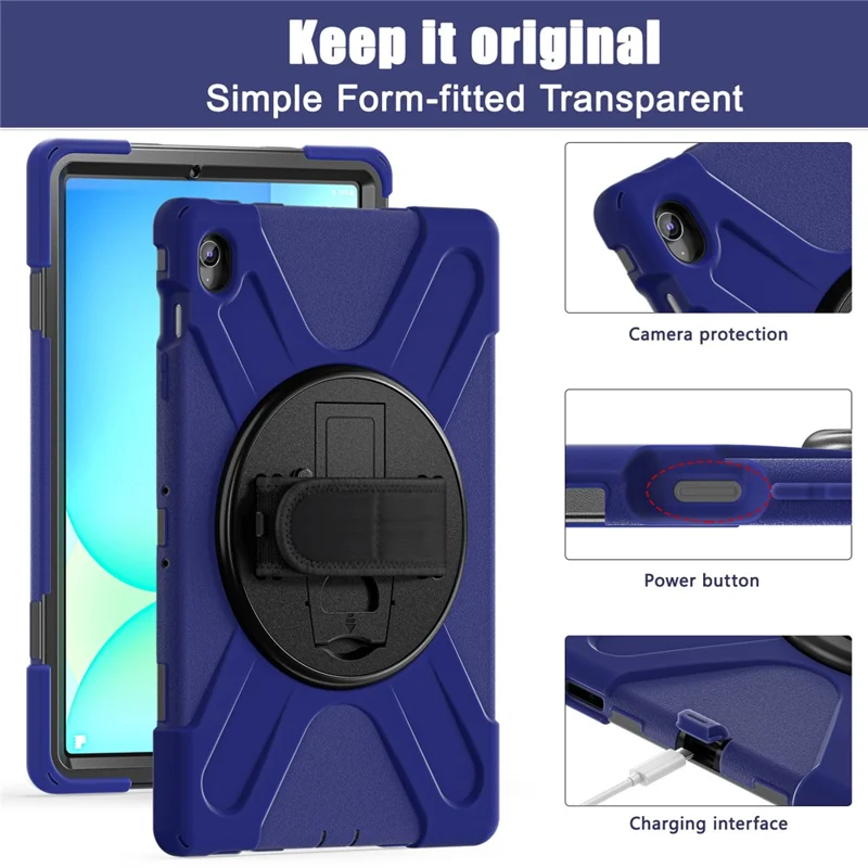 For Samsung Galaxy Tab S10 FE+ SM-X620  /  SM-X626B Kickstand Case TPU PC Silicone Tablet Cover with Shoulder Strap - Navy Blue-Cellmalls
