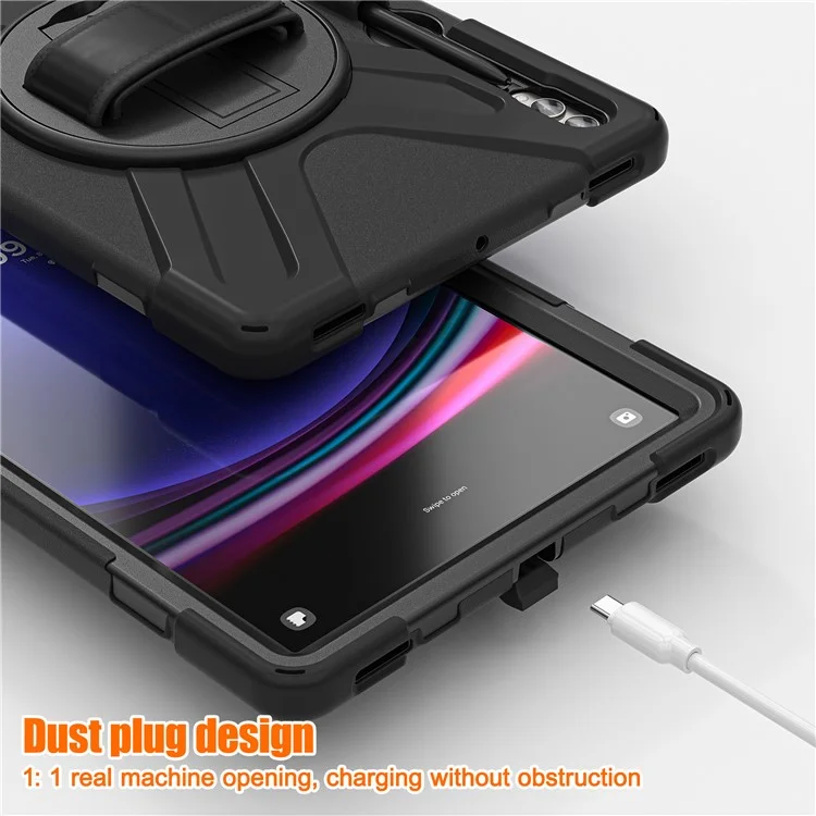 Case for Samsung Galaxy Tab S9 FE+ / S9+ / S8+ / S7+ / S7 FE T730 T735 T736B T736N Tablet Cover with Shoulder Strap - Black+Black-Cellmalls