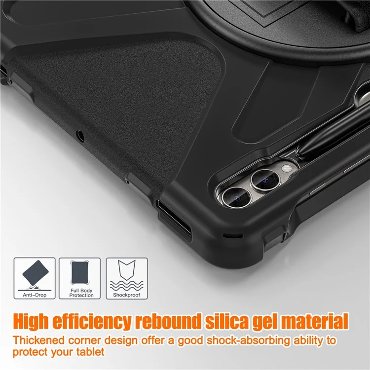 Case for Samsung Galaxy Tab S9 FE+ / S9+ / S8+ / S7+ / S7 FE T730 T735 T736B T736N Tablet Cover with Shoulder Strap - Black+Black-Cellmalls