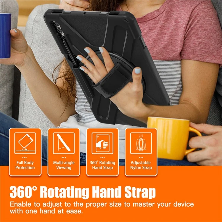 Case for Samsung Galaxy Tab S9 FE+ / S9+ / S8+ / S7+ / S7 FE T730 T735 T736B T736N Tablet Cover with Shoulder Strap - Black+Black-Cellmalls