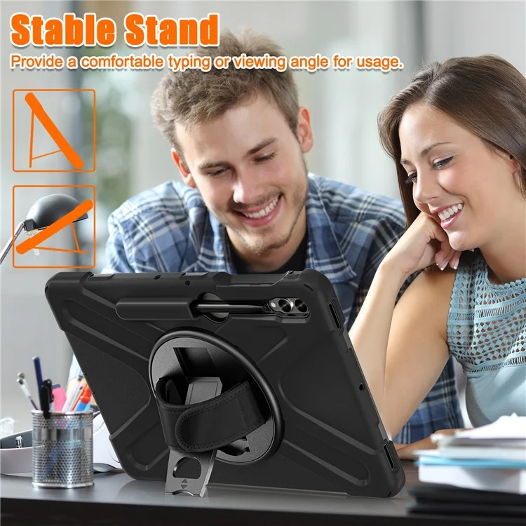 Case for Samsung Galaxy Tab S9 FE+ / S9+ / S8+ / S7+ / S7 FE T730 T735 T736B T736N Tablet Cover with Shoulder Strap - Black+Black-Cellmalls