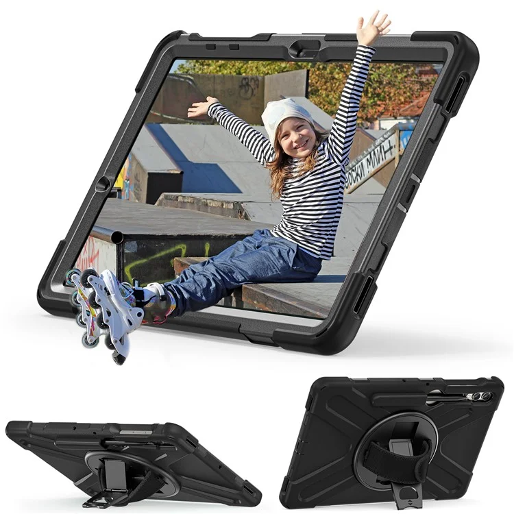 Case for Samsung Galaxy Tab S9 FE+ / S9+ / S8+ / S7+ / S7 FE T730 T735 T736B T736N Tablet Cover with Shoulder Strap - Black+Black-Cellmalls