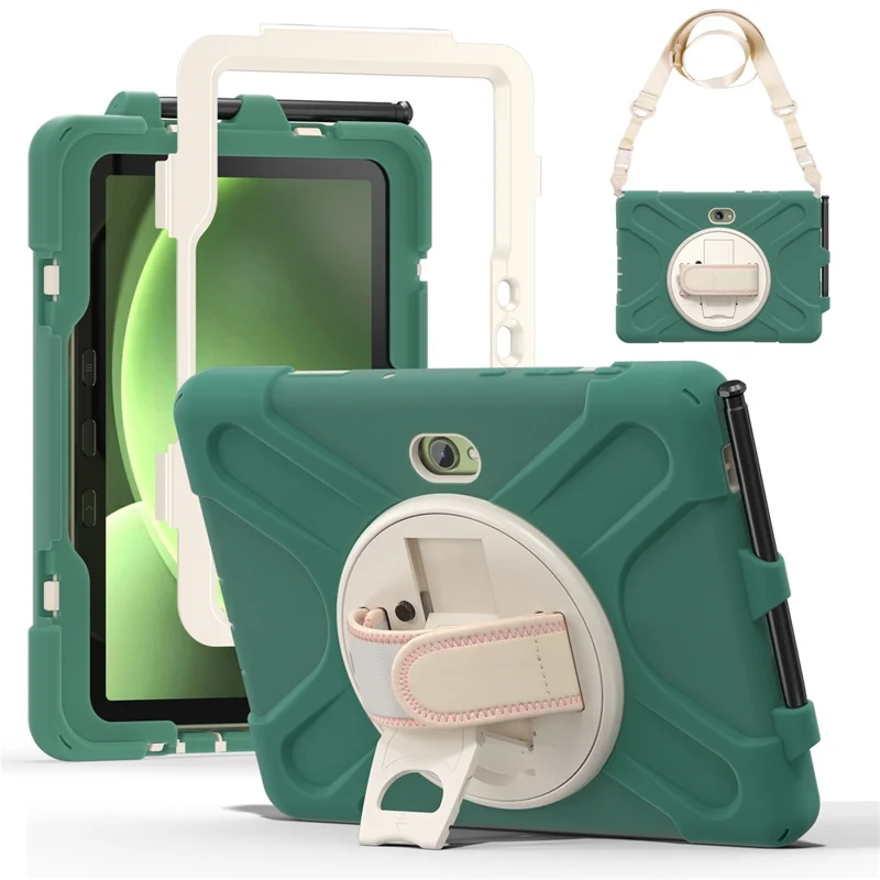 For Samsung Galaxy Tab Active5 Pro X350 / X356B / Active Pro T540 / T545 / T547 / Active4 Pro T630 / T636 Kickstand Case Cover with Shoulder Strap - Navy Blue-Cellmalls