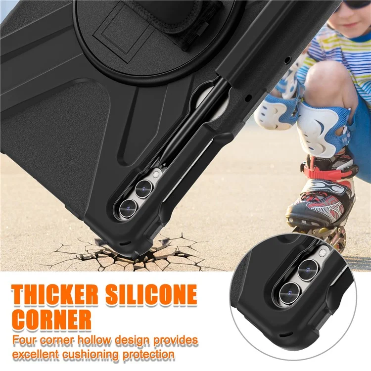 Case for Samsung Galaxy Tab S9 FE+ / S9+ / S8+ / S7+ / S7 FE T730 T735 T736B T736N Tablet Cover with Shoulder Strap - Black+Black-Cellmalls