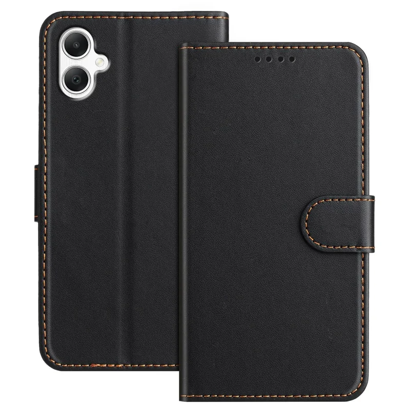 For Samsung Galaxy A06 4G Leather Case Wallet Stand Solid Color Anti Drop Phone Cover - Black-Cellmalls
