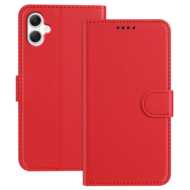 For Samsung Galaxy A07 4G / A06 4G / A06 5G Leather Case Wallet Stand Solid Color Anti Drop Phone Cover - Black-Cellmalls