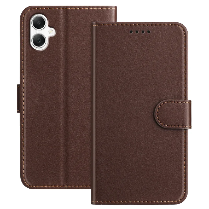 For Samsung Galaxy A07 4G / A06 4G / A06 5G Leather Case Wallet Stand Solid Color Anti Drop Phone Cover - Black-Cellmalls