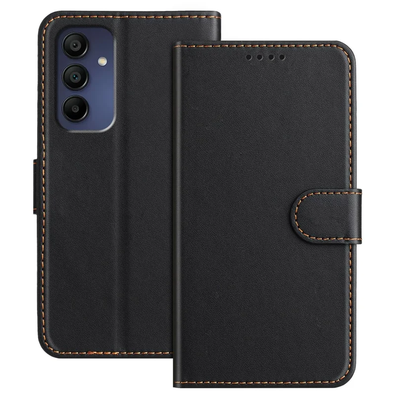For Samsung Galaxy A16 4G / Galaxy A16 5G Leather Case Wallet Stand Solid Color Anti Drop Phone Cover - Black-Cellmalls