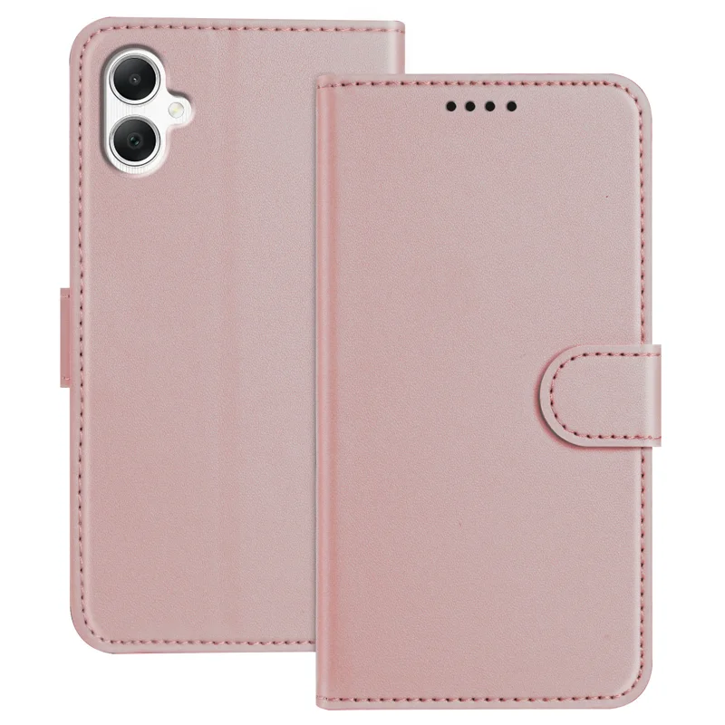 For Samsung Galaxy A07 4G / A06 4G / A06 5G Leather Case Wallet Stand Solid Color Anti Drop Phone Cover - Black-Cellmalls