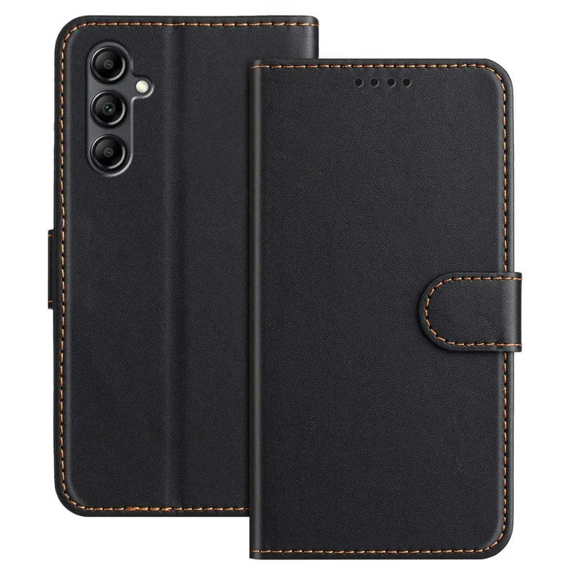 For Samsung Galaxy A15 4G / Galaxy A15 5G Leather Case Wallet Stand Solid Color Anti Drop Phone Cover - Black-Cellmalls