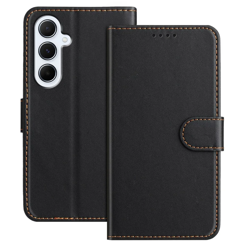 For Samsung Galaxy A26 5G Leather Case Wallet Stand Solid Color Anti Drop Phone Cover - Black-Cellmalls