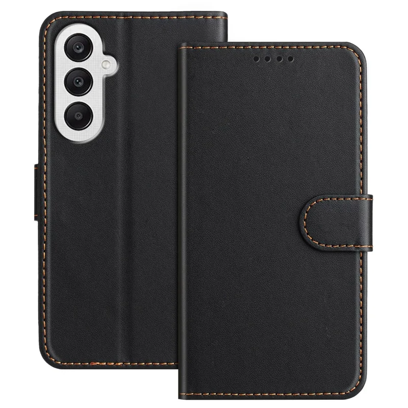For Samsung Galaxy A25 5G (Global) (161.0 x 76.5 x 8.3mm) Leather Case Wallet Stand Solid Color Anti Drop Phone Cover - Black-Cellmalls
