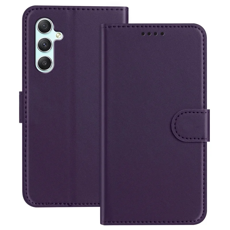 For Samsung Galaxy A34 5G Leather Case Wallet Stand Solid Color Anti Drop Phone Cover - Black-Cellmalls