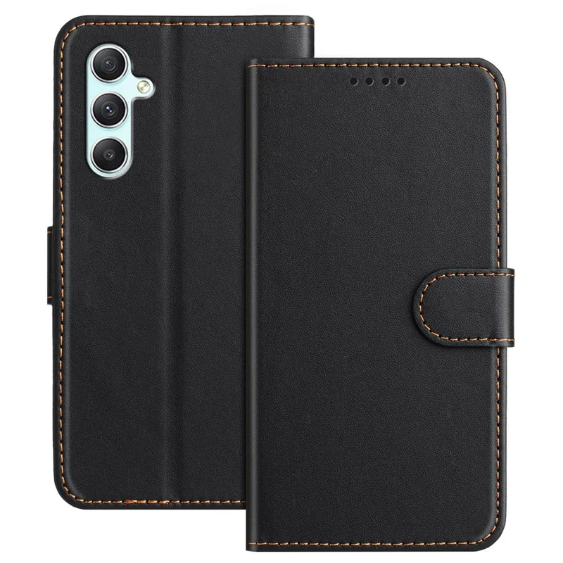 For Samsung Galaxy A34 5G Leather Case Wallet Stand Solid Color Anti Drop Phone Cover - Black-Cellmalls