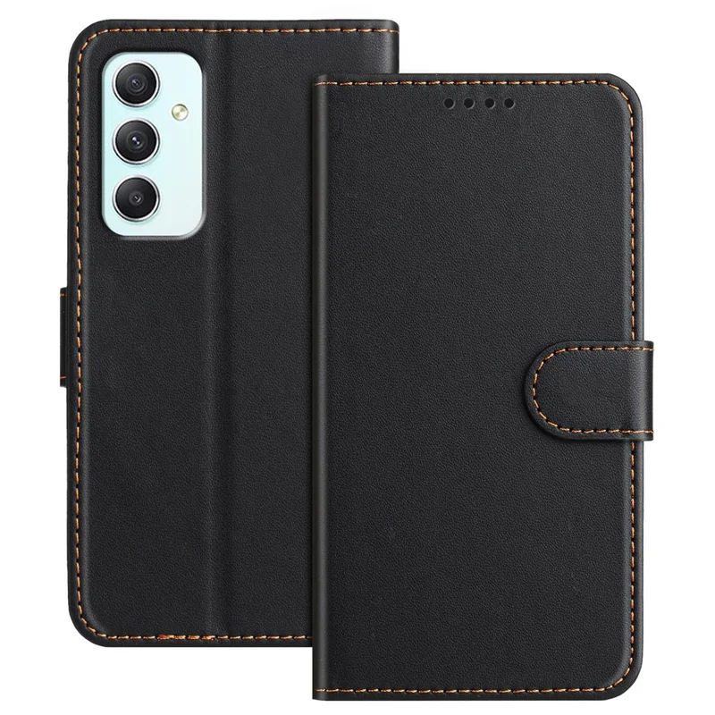 For Samsung Galaxy A35 5G Leather Case Wallet Stand Solid Color Anti Drop Phone Cover - Black-Cellmalls